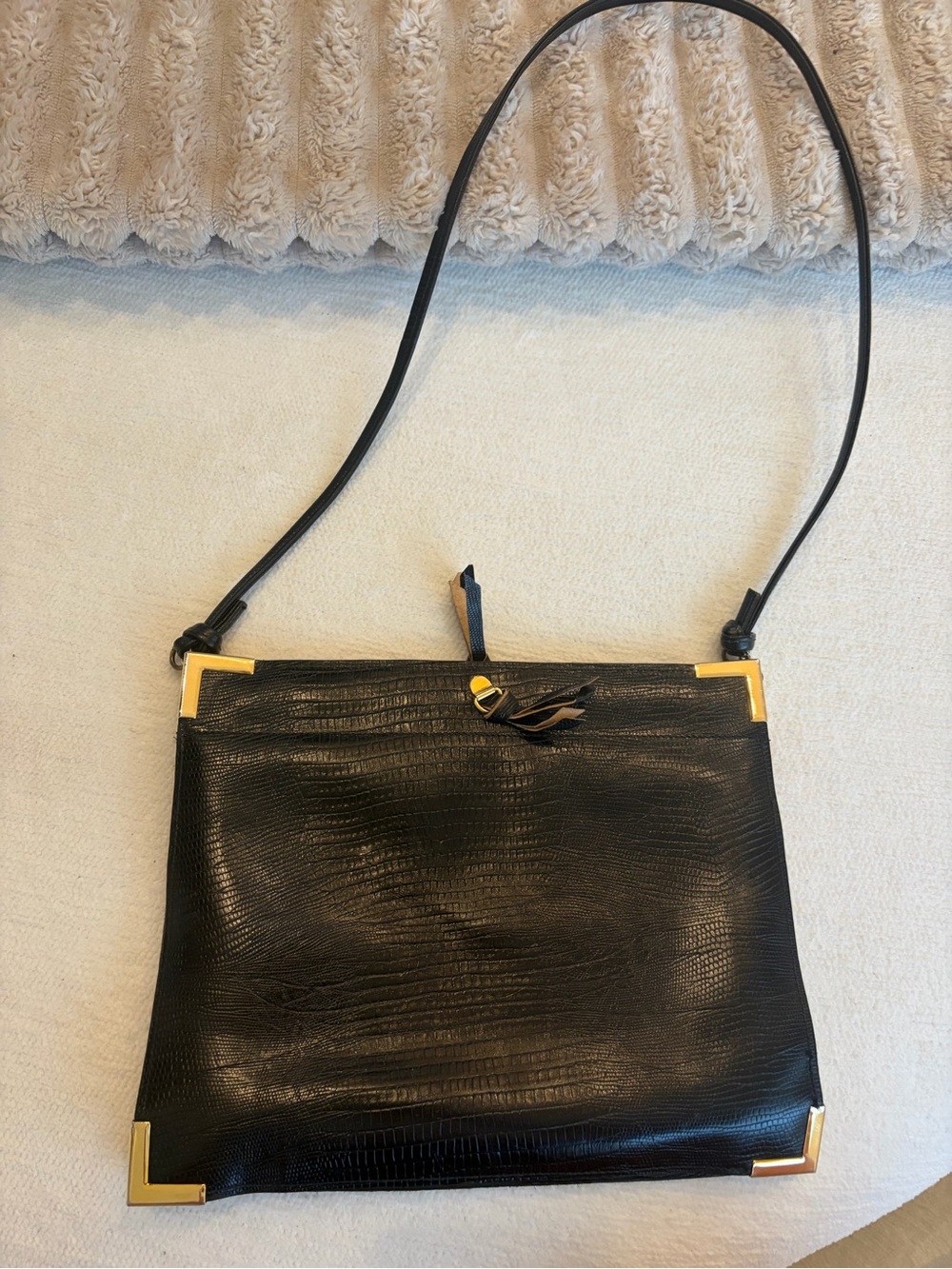 Etra Black Shoulder Bag with Gold Corner Accents